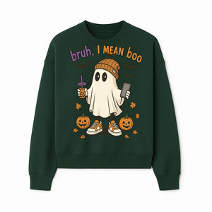 Funny Ghost Halloween T-shirt - Bruh, I Mean Boo with Candy Pumpkins and Bats, Cute Fall Vibes For Trick or Treating - Sweatshirt 1758333000717.jpg