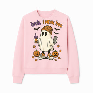 Funny Ghost Halloween T-shirt - Bruh, I Mean Boo with Candy Pumpkins and Bats, Cute Fall Vibes For Trick or Treating - Sweatshirt 1758333001105.jpg