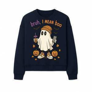 Funny Ghost Halloween T-shirt - Bruh, I Mean Boo with Candy Pumpkins and Bats, Cute Fall Vibes For Trick or Treating - Sweatshirt 1758333001410.jpg