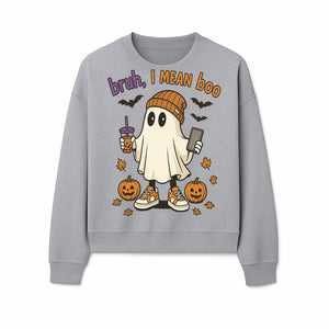 Funny Ghost Halloween T-shirt - Bruh, I Mean Boo with Candy Pumpkins and Bats, Cute Fall Vibes For Trick or Treating - Sweatshirt 1758333001741.jpg