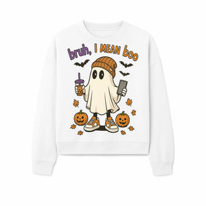 Funny Ghost Halloween T-shirt - Bruh, I Mean Boo with Candy Pumpkins and Bats, Cute Fall Vibes For Trick or Treating - Sweatshirt 1758333001925.jpg