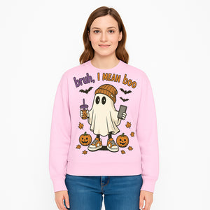 Funny Ghost Halloween T-shirt - Bruh, I Mean Boo with Candy Pumpkins and Bats, Cute Fall Vibes For Trick or Treating - Sweatshirt 1758333003267.jpg