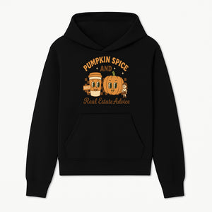 Pumpkin Spice and Real Estate Advice Graphic Tee, Fall Shirt, Funny Realtor Merch, Cute Pumpkin Design, Autumn Vibes Clothing - Hoodie 1758333004114.jpg