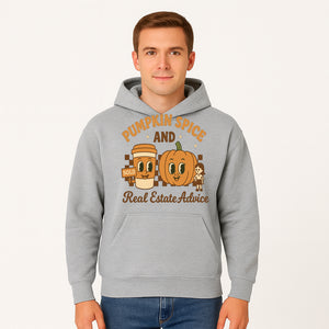 Pumpkin Spice and Real Estate Advice Graphic Tee, Fall Shirt, Funny Realtor Merch, Cute Pumpkin Design, Autumn Vibes Clothing - Hoodie 1758333006764.jpg