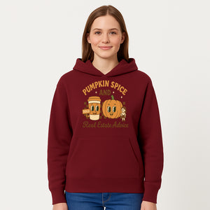 Pumpkin Spice and Real Estate Advice Graphic Tee, Fall Shirt, Funny Realtor Merch, Cute Pumpkin Design, Autumn Vibes Clothing - Hoodie 1758333006925.jpg