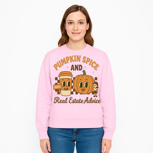 Pumpkin Spice and Real Estate Advice Graphic Tee, Fall Shirt, Funny Realtor Merch, Cute Pumpkin Design, Autumn Vibes Clothing - Sweatshirt 1758333013056.jpg