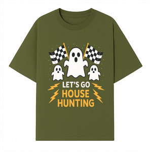 Let's Go House Hunting Ghosts T-Shirt | Fun Halloween Costume | Cute Ghost Design with Checkered Flags | Spooky Home Search Graphique - T-shirt 1758333015354.jpg