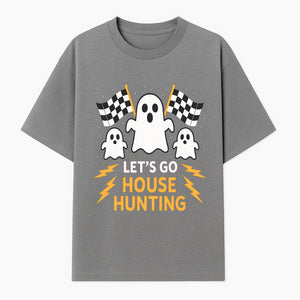 Let's Go House Hunting Ghosts T-Shirt | Fun Halloween Costume | Cute Ghost Design with Checkered Flags | Spooky Home Search Graphique - T-shirt 1758333015488.jpg