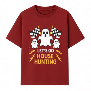 Let's Go House Hunting Ghosts T-Shirt | Fun Halloween Costume | Cute Ghost Design with Checkered Flags | Spooky Home Search Graphique - T-shirt 1758333015996.jpg
