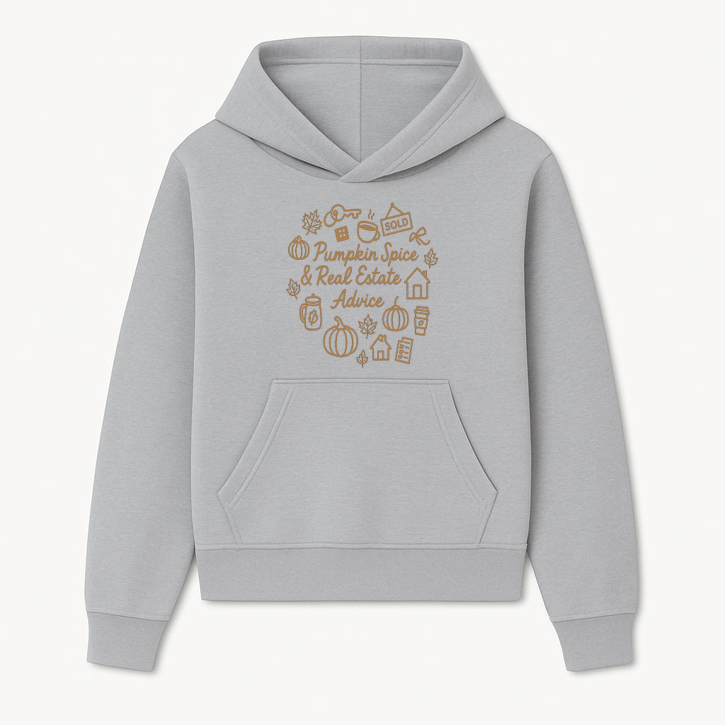 Pumpkin Spice & Real Estate Advice Wall Art | Autumn Home Decor | Cozy Kitchen Print | Seasonal Home Buying Tips - Hoodie 1758333016080.jpg