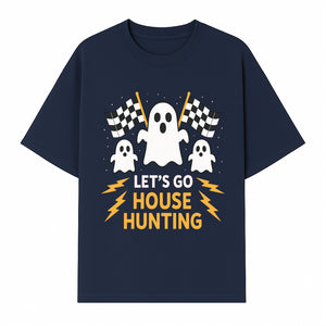 Let's Go House Hunting Ghosts T-Shirt | Fun Halloween Costume | Cute Ghost Design with Checkered Flags | Spooky Home Search Graphique - T-shirt 1758333016122.jpg