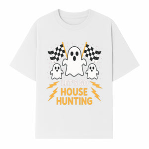 Let's Go House Hunting Ghosts T-Shirt | Fun Halloween Costume | Cute Ghost Design with Checkered Flags | Spooky Home Search Graphique - T-shirt 1758333016564.jpg