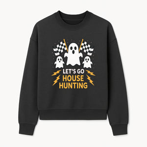 Let's Go House Hunting Ghosts T-Shirt | Fun Halloween Costume | Cute Ghost Design with Checkered Flags | Spooky Home Search Graphique - Sweatshirt 1758333018306.jpg
