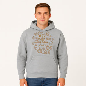 Pumpkin Spice & Real Estate Advice Wall Art | Autumn Home Decor | Cozy Kitchen Print | Seasonal Home Buying Tips - Hoodie 1758333018929.jpg