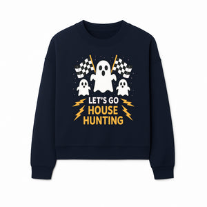 Let's Go House Hunting Ghosts T-Shirt | Fun Halloween Costume | Cute Ghost Design with Checkered Flags | Spooky Home Search Graphique - Sweatshirt 1758333019187.jpg