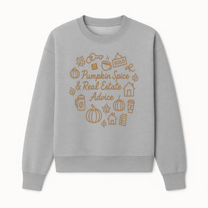 Pumpkin Spice & Real Estate Advice Wall Art | Autumn Home Decor | Cozy Kitchen Print | Seasonal Home Buying Tips - Sweatshirt 1758333022326.jpg