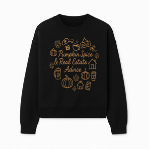 Pumpkin Spice & Real Estate Advice Wall Art | Autumn Home Decor | Cozy Kitchen Print | Seasonal Home Buying Tips - Sweatshirt 1758333022482.jpg