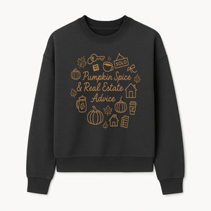 Pumpkin Spice & Real Estate Advice Wall Art | Autumn Home Decor | Cozy Kitchen Print | Seasonal Home Buying Tips - Sweatshirt 1758333022596.jpg