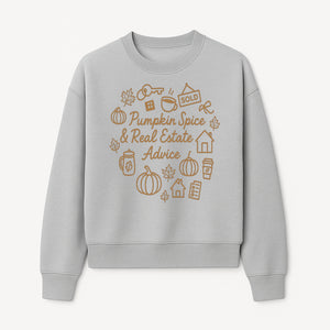 Pumpkin Spice & Real Estate Advice Wall Art | Autumn Home Decor | Cozy Kitchen Print | Seasonal Home Buying Tips - Sweatshirt 1758333022868.jpg