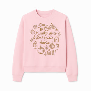 Pumpkin Spice & Real Estate Advice Wall Art | Autumn Home Decor | Cozy Kitchen Print | Seasonal Home Buying Tips - Sweatshirt 1758333023138.jpg