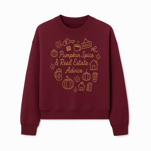 Pumpkin Spice & Real Estate Advice Wall Art | Autumn Home Decor | Cozy Kitchen Print | Seasonal Home Buying Tips - Sweatshirt 1758333023284.jpg