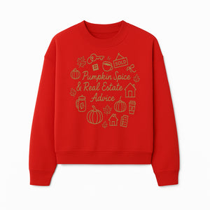 Pumpkin Spice & Real Estate Advice Wall Art | Autumn Home Decor | Cozy Kitchen Print | Seasonal Home Buying Tips - Sweatshirt 1758333023605.jpg