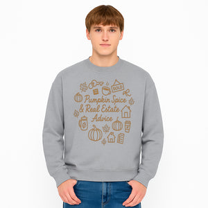 Pumpkin Spice & Real Estate Advice Wall Art | Autumn Home Decor | Cozy Kitchen Print | Seasonal Home Buying Tips - Sweatshirt 1758333025053.jpg