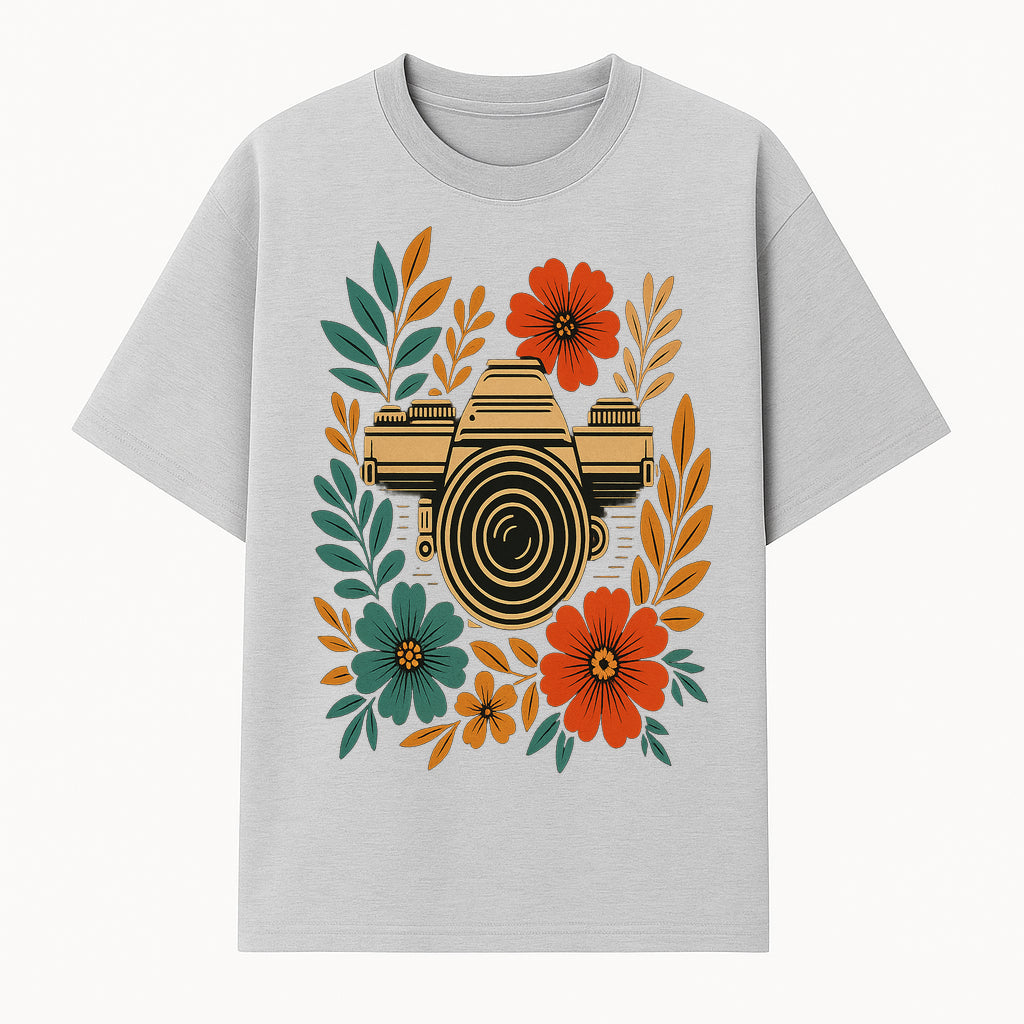 Floral Camera Art Print | Vintage Photography Wall Decor | Botanical Poster for Photographers | Bohemian Home Decoration - T-shirt 1758335001451.jpg