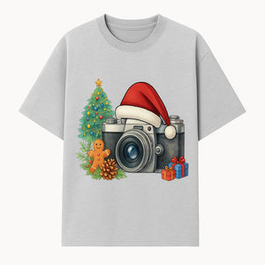 Christmas Camera Art Print with Tree, Gingerbread, and Gifts - Holiday Photography Decor for Home or Office - T-shirt 1758335002158.jpg