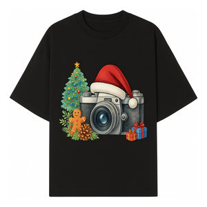 Christmas Camera Art Print with Tree, Gingerbread, and Gifts - Holiday Photography Decor for Home or Office - T-shirt 1758335002289.jpg