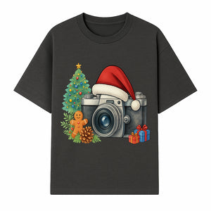 Christmas Camera Art Print with Tree, Gingerbread, and Gifts - Holiday Photography Decor for Home or Office - T-shirt 1758335002455.jpg