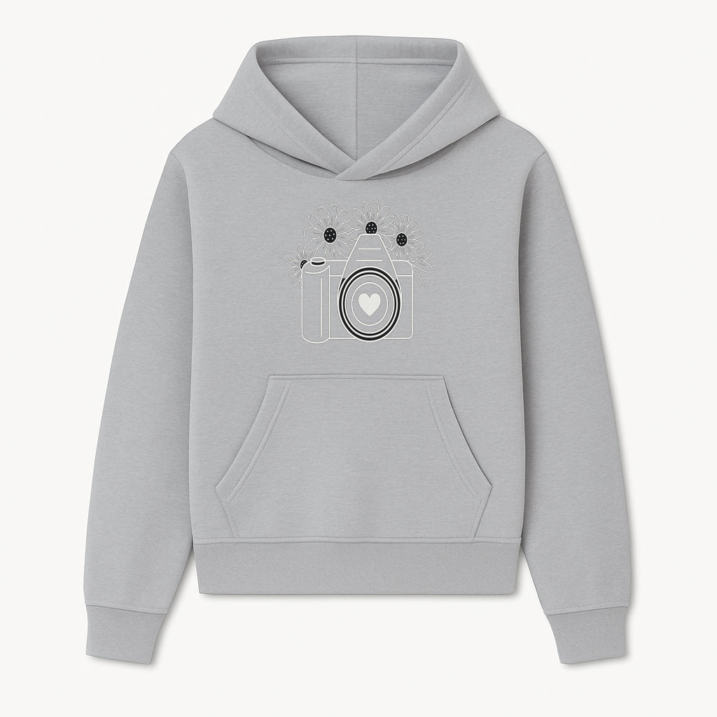 Floral Camera Design Wall Art, Photography Lover Gift, Vintage Style Decor, Heart Lens Illustration, Home Decoration, Unique Artwork - Hoodie 1758335002674.jpg