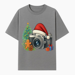 Christmas Camera Art Print with Tree, Gingerbread, and Gifts - Holiday Photography Decor for Home or Office - T-shirt 1758335002792.jpg