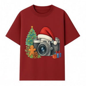 Christmas Camera Art Print with Tree, Gingerbread, and Gifts - Holiday Photography Decor for Home or Office - T-shirt 1758335003235.jpg