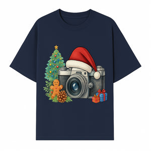 Christmas Camera Art Print with Tree, Gingerbread, and Gifts - Holiday Photography Decor for Home or Office - T-shirt 1758335003382.jpg