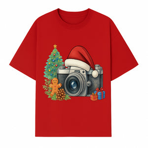 Christmas Camera Art Print with Tree, Gingerbread, and Gifts - Holiday Photography Decor for Home or Office - T-shirt 1758335003499.jpg