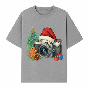 Christmas Camera Art Print with Tree, Gingerbread, and Gifts - Holiday Photography Decor for Home or Office - T-shirt 1758335003626.jpg