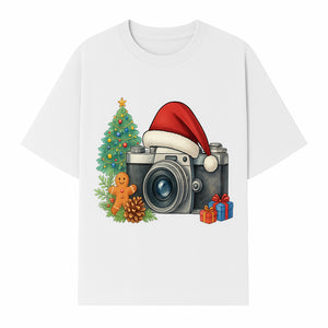 Christmas Camera Art Print with Tree, Gingerbread, and Gifts - Holiday Photography Decor for Home or Office - T-shirt 1758335003788.jpg