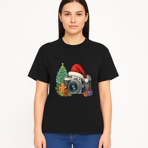 Christmas Camera Art Print with Tree, Gingerbread, and Gifts - Holiday Photography Decor for Home or Office - T-shirt 1758335005087.jpg