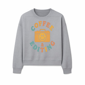 Coffee & Editing Graphic Tee - Fun Photography Lover Shirt, Cute Gift for Creatives, Smiley Camera Design, Casual Wear - Sweatshirt 1758335012911.jpg