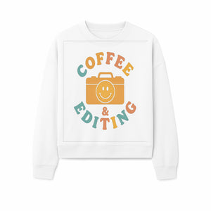 Coffee & Editing Graphic Tee - Fun Photography Lover Shirt, Cute Gift for Creatives, Smiley Camera Design, Casual Wear - Sweatshirt 1758335013063.jpg