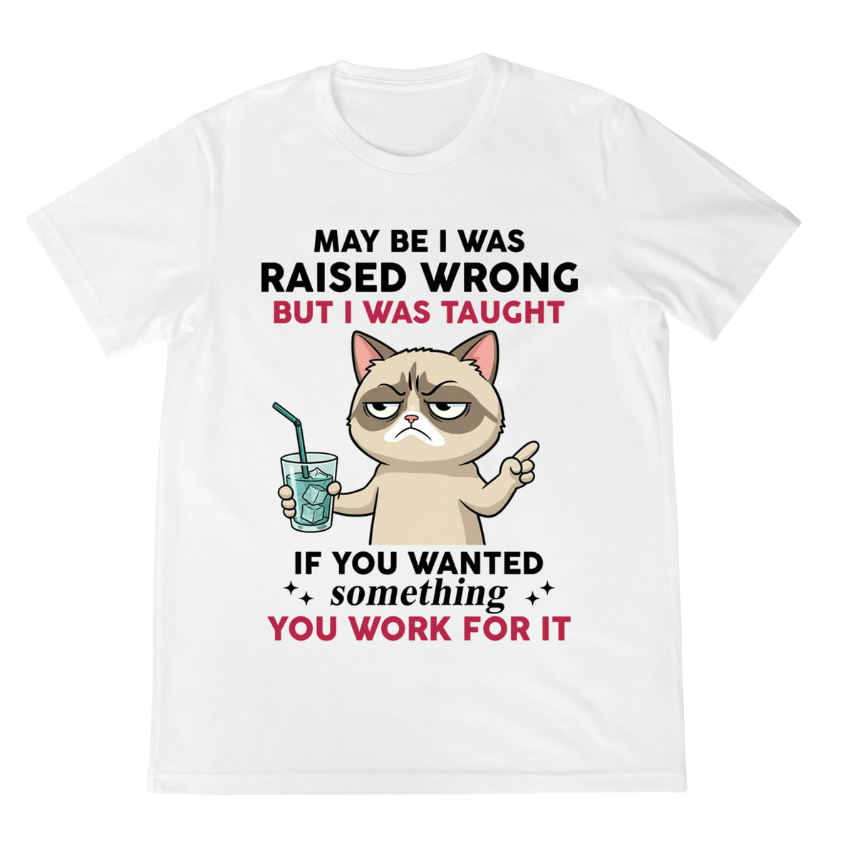 Funny Grumpy Cat Shirt Raised Wrong But Taught To Work For It Quote Tee Sarcastic Graphic T Shirt 1758342337815.jpg