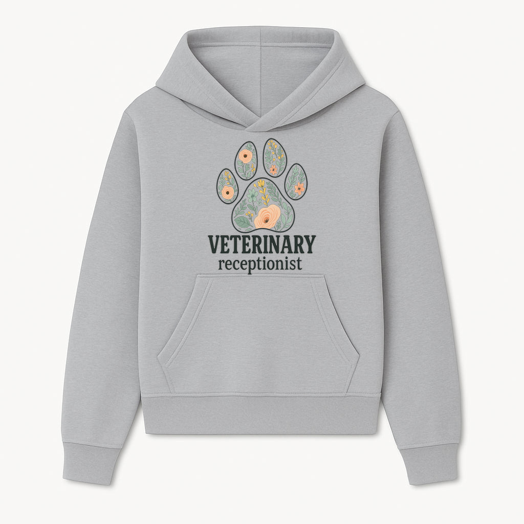 Floral Paw Print Veterinary Receptionist Sign | Pet Care Office Decor | Animal Hospital Reception Wall Art - Hoodie 1758347414880.jpg