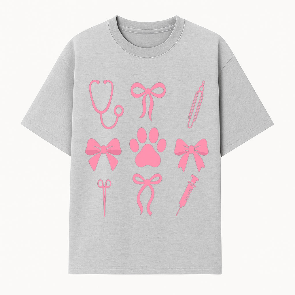 Pink Veterinary Theme Clipart | Pet Care Stethoscope, Paw Prints, Syringe & Bows | Cute Digital Graphics for Animal Lovers - T-shirt 1758347416876.jpg