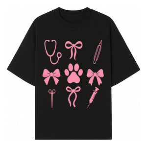 Pink Veterinary Theme Clipart | Pet Care Stethoscope, Paw Prints, Syringe & Bows | Cute Digital Graphics for Animal Lovers - T-shirt 1758347417007.jpg