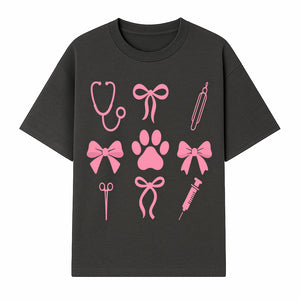 Pink Veterinary Theme Clipart | Pet Care Stethoscope, Paw Prints, Syringe & Bows | Cute Digital Graphics for Animal Lovers - T-shirt 1758347417129.jpg