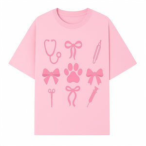Pink Veterinary Theme Clipart | Pet Care Stethoscope, Paw Prints, Syringe & Bows | Cute Digital Graphics for Animal Lovers - T-shirt 1758347417698.jpg