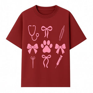 Pink Veterinary Theme Clipart | Pet Care Stethoscope, Paw Prints, Syringe & Bows | Cute Digital Graphics for Animal Lovers - T-shirt 1758347417815.jpg
