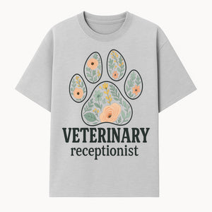 Floral Paw Print Veterinary Receptionist Sign | Pet Care Office Decor | Animal Hospital Reception Wall Art - T-shirt 1758347417820.jpg