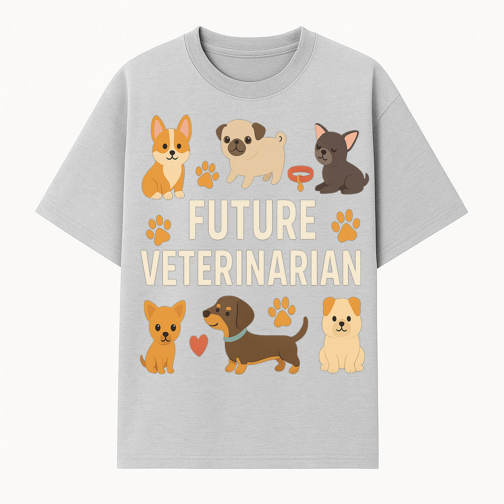 Future Veterinarian Dog Lover Cute Illustration for Kids - Animal Themed Art Print with Adorable Puppies and Paw Prints - T-shirt 1758347417834.jpg